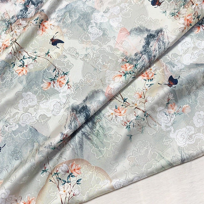 Floral Botanical Print Fabric: Polyester Spandex Blend, 55" Wide - Poppylollipop