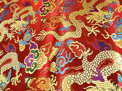 Chinese dragon robe, cheongsam, Tibetan robe, spinning Fabric, silk, satin, and brocade, 29"W