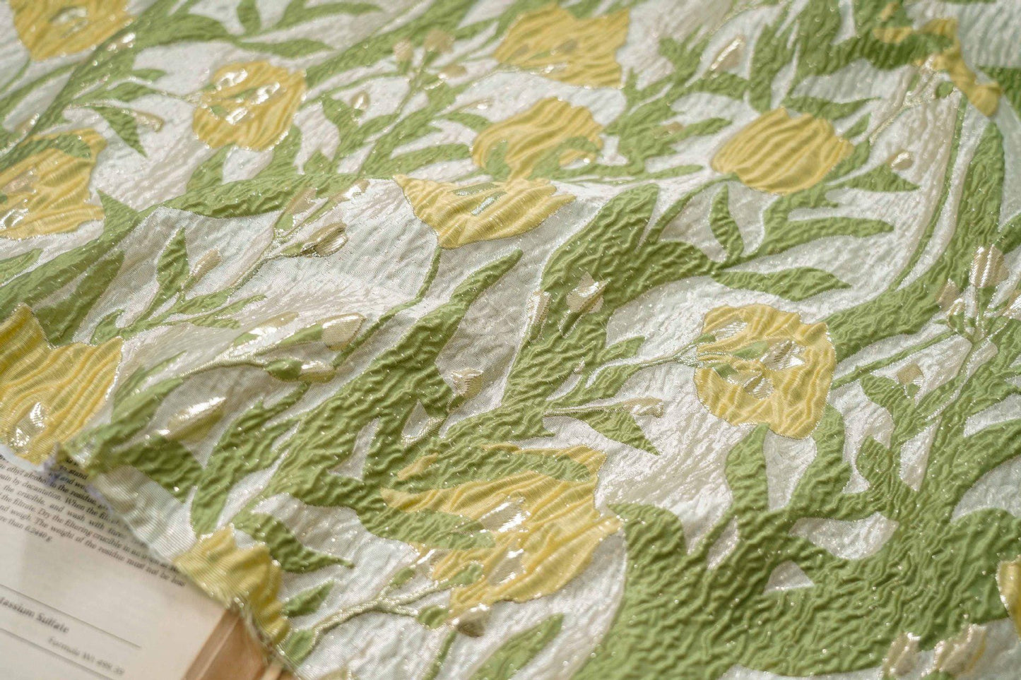 Floral Jacquard Fabric: Gold Thread 3D Texture, 55" Wide