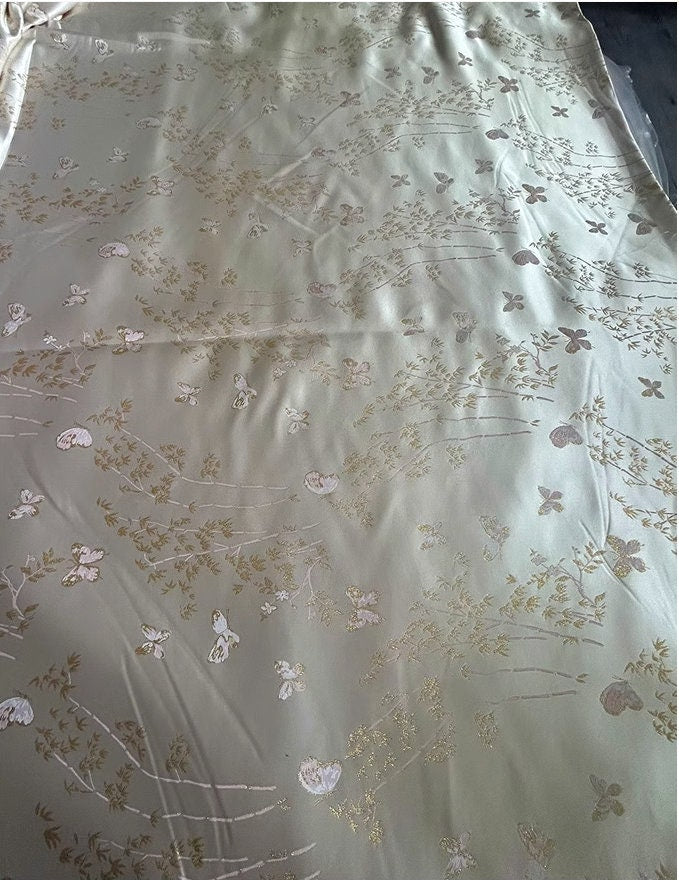 Butterfly Jacquard Brocade Fabric: Silver Plum Rayon, 55" Wide