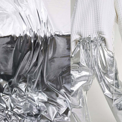 Silver Coated Stretch Fabric: Metallic PU Clothing Material, 60" Width