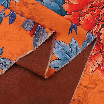 Blooming Tea Satin Silk Fabric: 59"W Floral Print Sewing Material