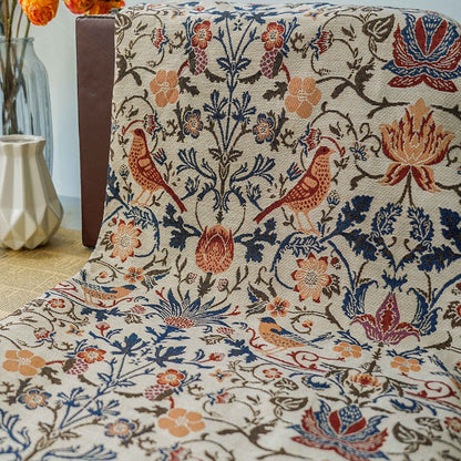 Tissu d'ameublement rétro à motifs d'oiseaux et de fleurs d'automne, idéal pour les costumes et la décoration - 145 cm de large