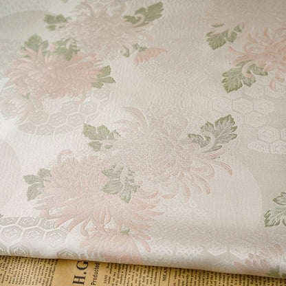Tissu jacquard brocart pivoine rose pâle - Style palais rétro