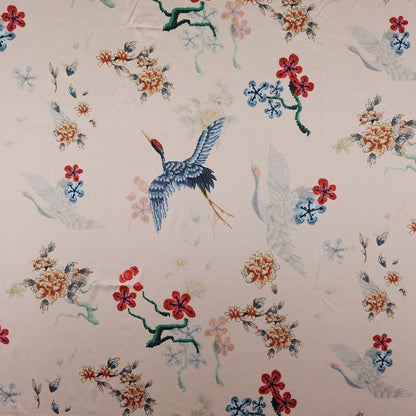 Tissu satin de rayonne à motif paon : tissu doux imprimé pour les mariées