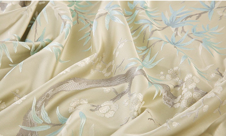 Bamboo & Plum Blossom Brocade Jacquard Fabric: 57"W Damask Upholstery