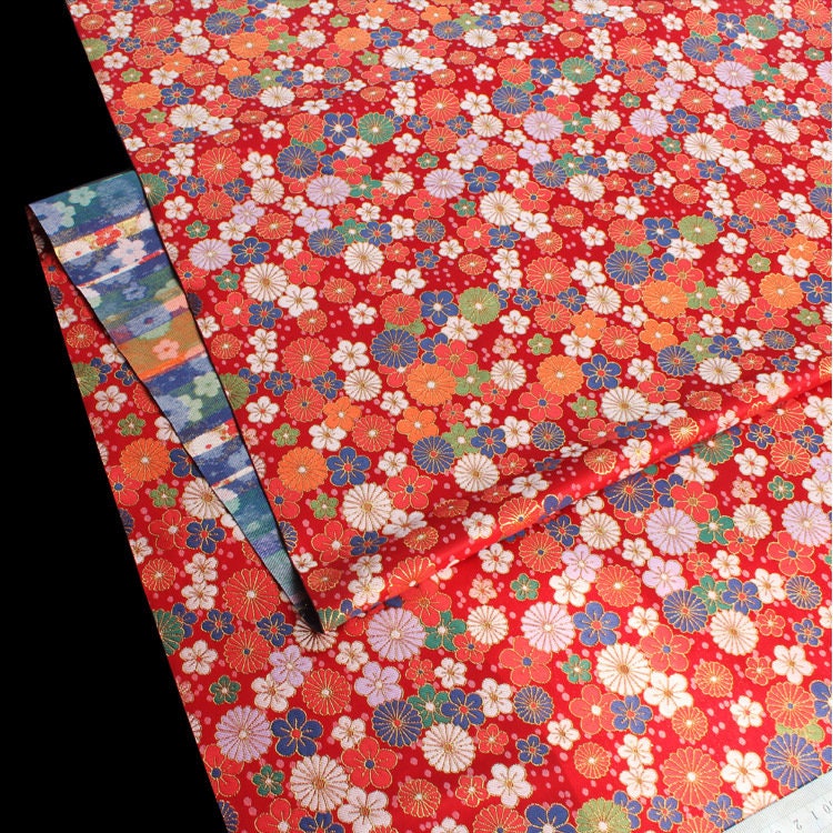 Japanese KINRAN Floral Fabric: Black Silk Rayon Blend, 59" Wide
