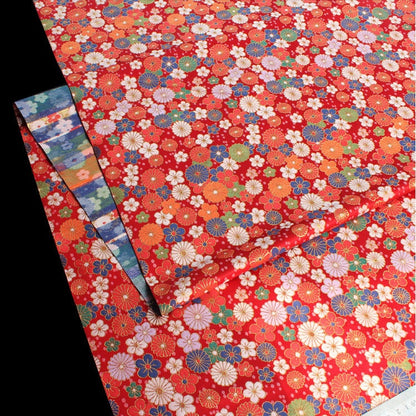 Japanese KINRAN Floral Fabric: Black Silk Rayon Blend, 59" Wide