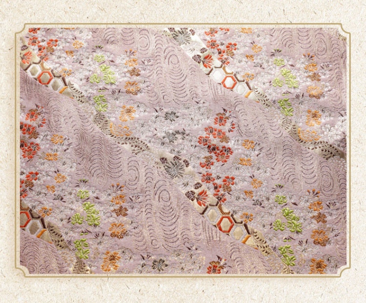 Cherry Blossom Jacquard Brocade Fabric: Silk Rayon Kimono Sewing (29.5" Width)