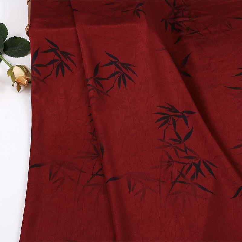 Oriental-Inspired Bamboo Leaf Brocade Fabric with Shimmering Silk-Like Texture, 59"Wide