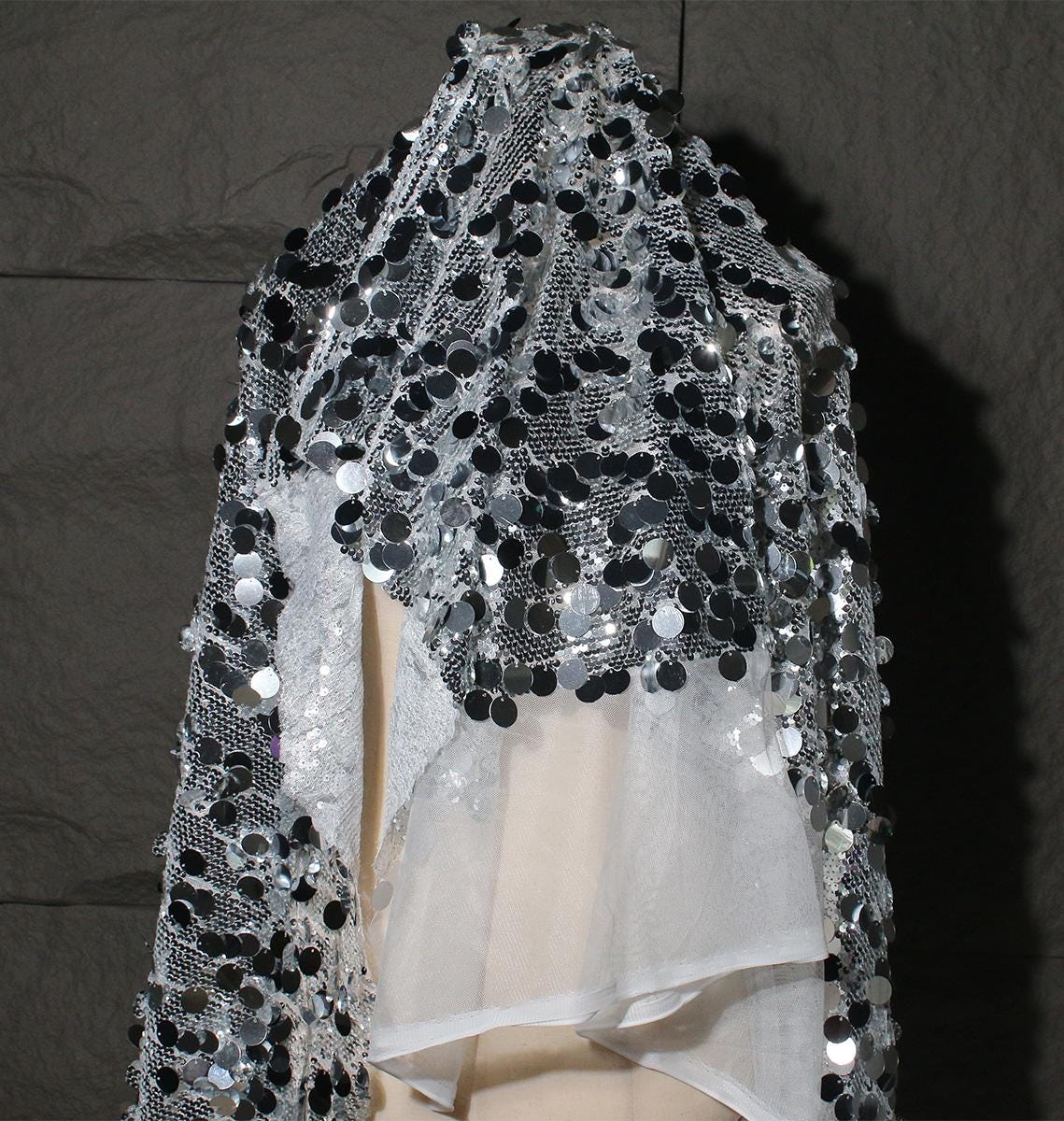 Fish Scale Sequin Mesh Fabric, Silver Symphony Gradient, DIY Sewing