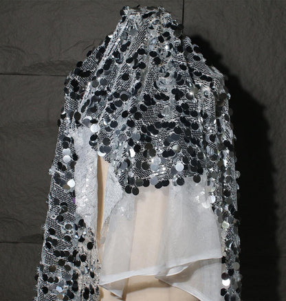Fish Scale Sequin Mesh Fabric, Silver Symphony Gradient, DIY Sewing