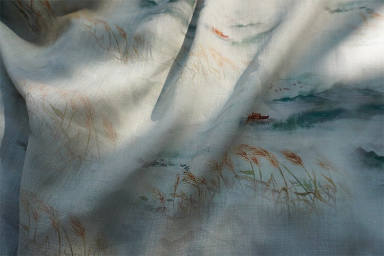Ramie Fabric: Fengshui Drawing, Soft Home Textile (55"W)