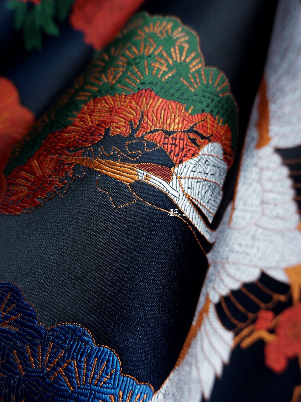 Crane Bird Jacquard Fabric: Designer Sewing Material, 57" Wide