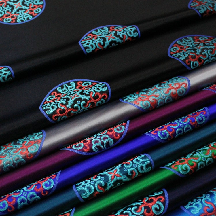 Chinese Fu Symbol Brocade Fabric, Floral Jacquard Satin