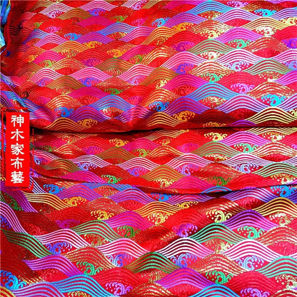 Tissu brocart de soie et rayonne à motif vagues océaniques : 75 cm de large (matériau de couture)