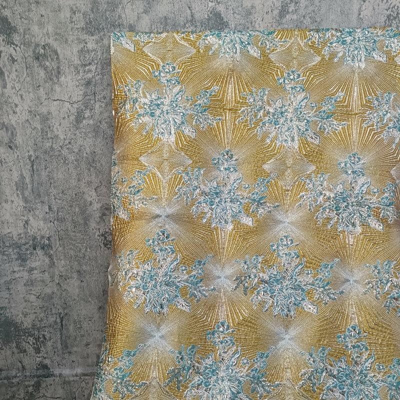 Metallic Brocade Fabric: 52"W Damask Jacquard with Gold Thread