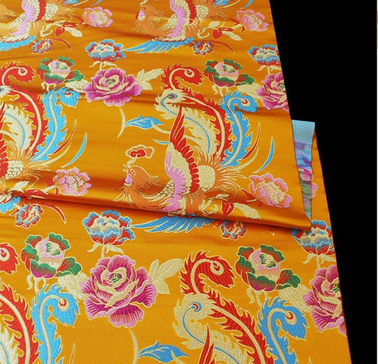 Tissu brocart Phénix d'or : Tissu de couture pour Cheongsam Qipao chinois (28''L)