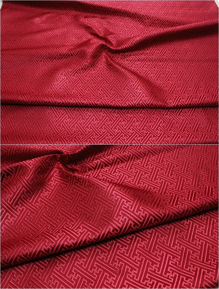 Chinese Brocade Fabric: Fret Pattern Silk Rayon Blend, 29.5" Wide