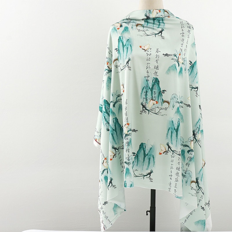 Ancient Pattern Tea Silk Fabric: Rich Texture Satin, 59"W