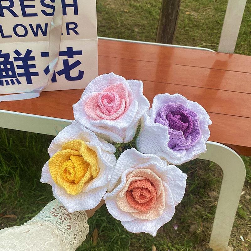 Kit de bouquet de roses au crochet à faire soi-même : kit de matériel pour la confection de fleurs tissées à la main