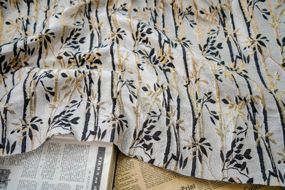 Gold Thread Bamboo Jacquard Fabric: 3D Designer Upholstery, 55" Wide