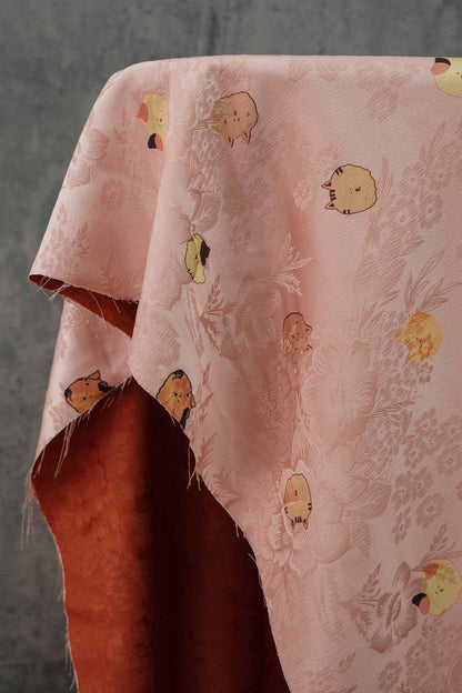 Cartoon Cat Silk Satin Fabric, Digital Print, 59"W