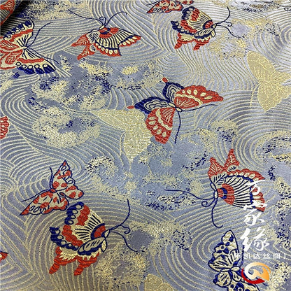29.5"W Pure natural silk brocade, Butterfly Traditional Wedding Brocade, Jacquard mulberry silk Damask fabric, Upholstery, Decor, Costume