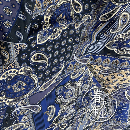 Blue Chinese Printed Cotton Fabric: Cheongsam Dress Sewing Material
