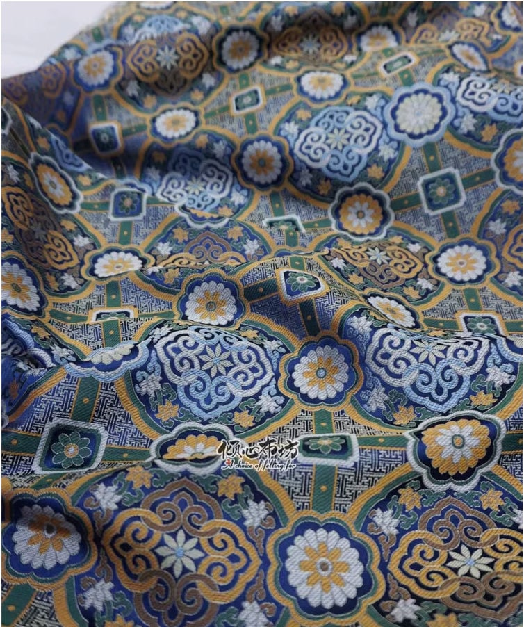 Tissu brocart Song : mélange de soie de 150 cm de large, style tibétain