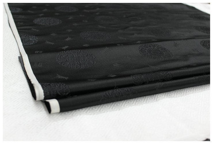 Floral Brocade Jacquard Satin Fabric with Chinese Fu Symbol