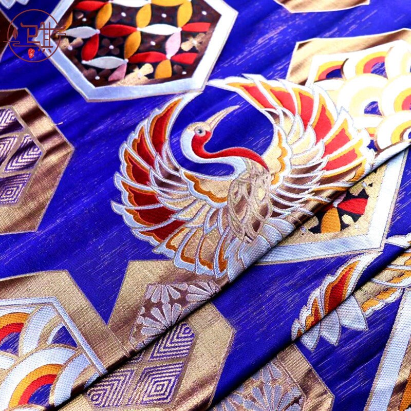 Crane Jacquard Satin Fabric: Birds Pattern, Costume Decor (by the meter)