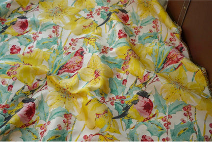 Floral Bird Jacquard Fabric: Bright Upholstery, Costume & Decor - 57"