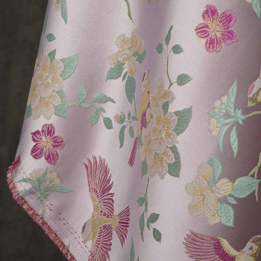 Gold Thread Jacquard Fabric: 3D Floral Bird Cloisonne Texture