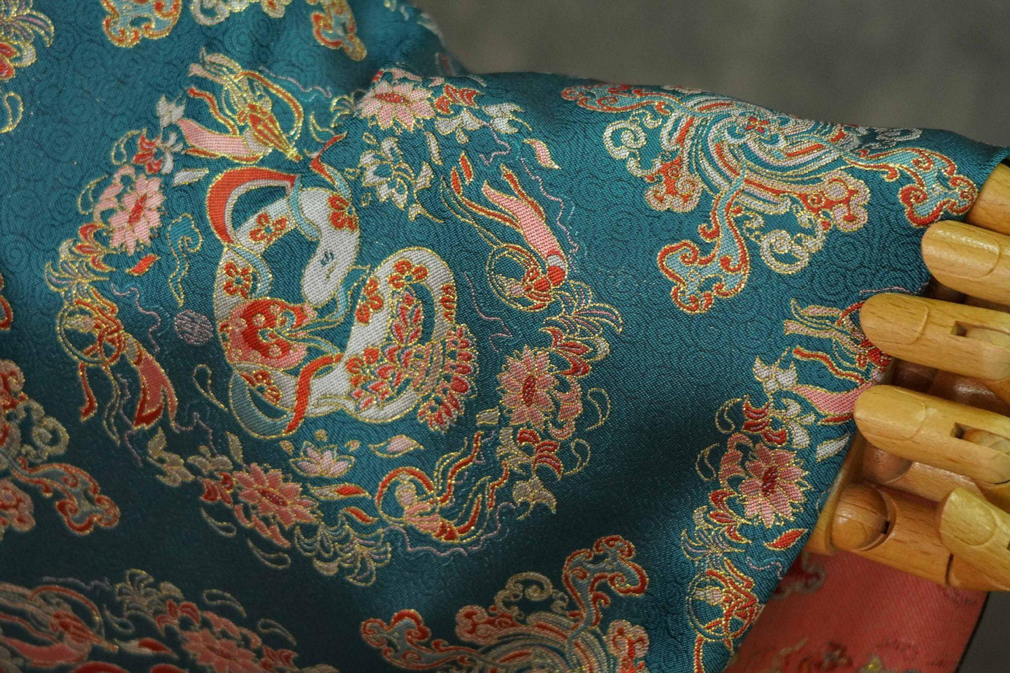 Cyan Brocade Fabric: Chinese Dynasty Jacquard Polyester, 66" Wide
