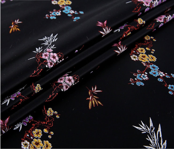 Black Plum Blossom Brocade Fabric: Cheongsam Qipao Sewing Material