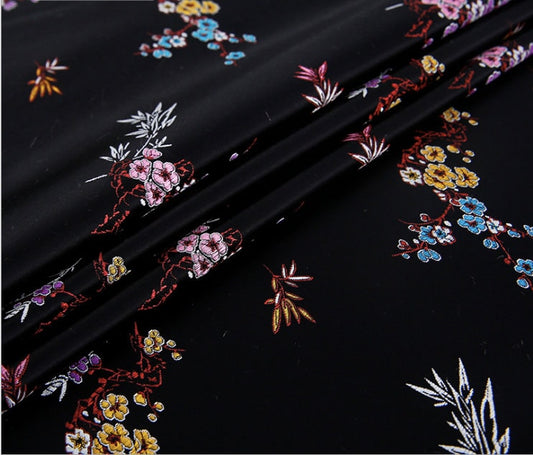Tissu brocart à fleurs de prunier noir : Matériel de couture pour cheongsam qipao