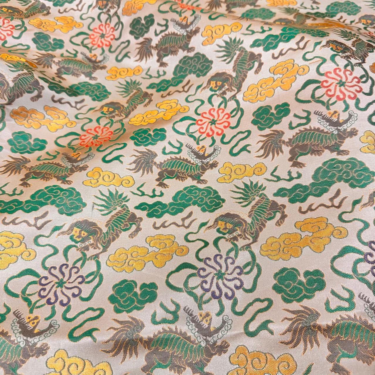 Kirin & Cloud Silk Brocade Fabric: 59" Wide Rayon Blend