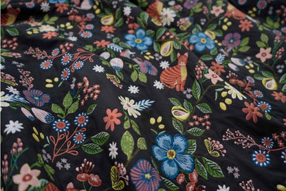 Black Cat Jacquard Fabric: Floral Upholstery, Costume, Decor (58"W)