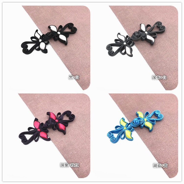 Boutons de cheongsam papillon en satin : attaches décoratives en forme de nœud (paire)