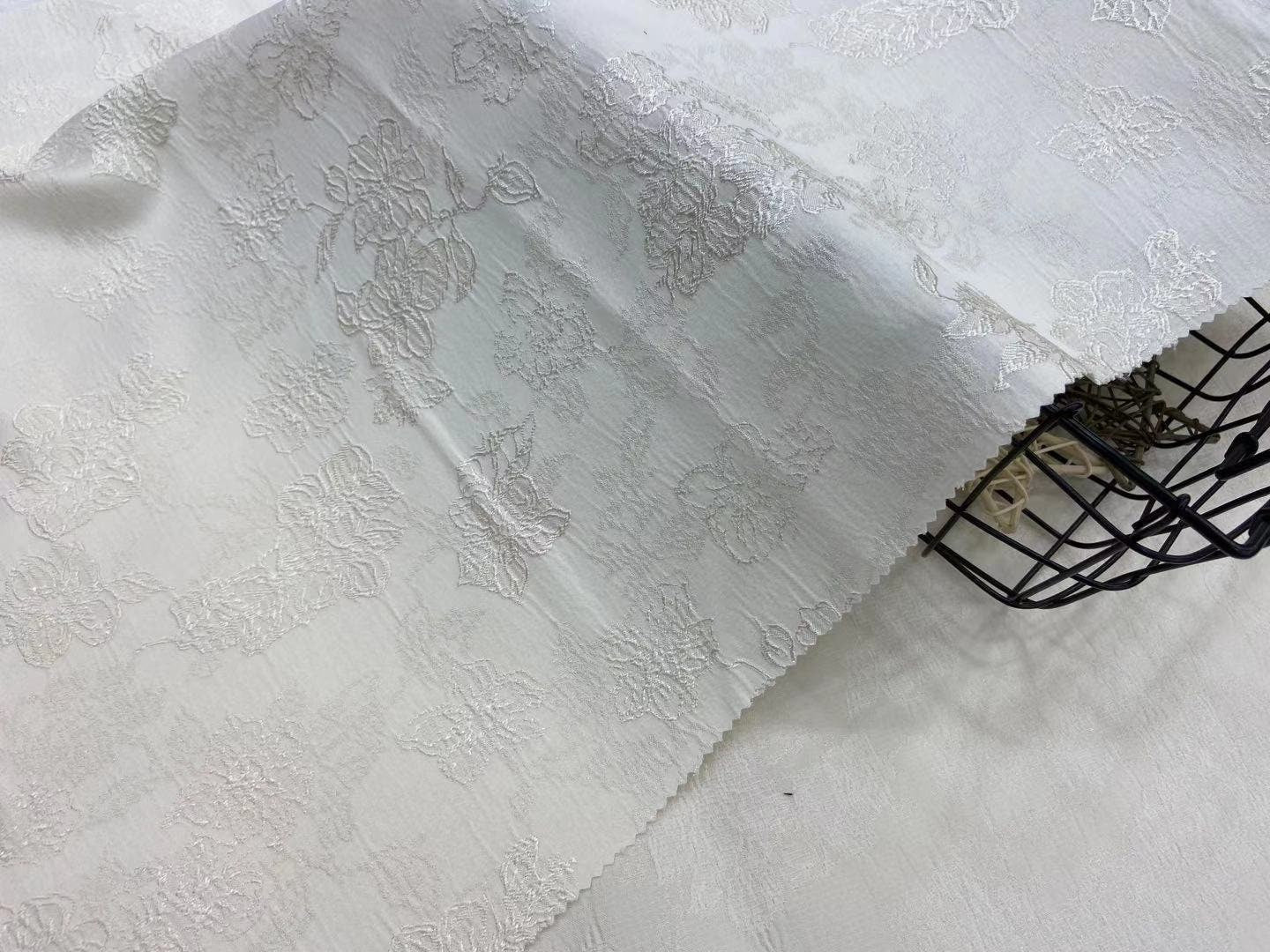 Elegant Satin Jacquard Fabric: 3D Flower Design, 59" Wide