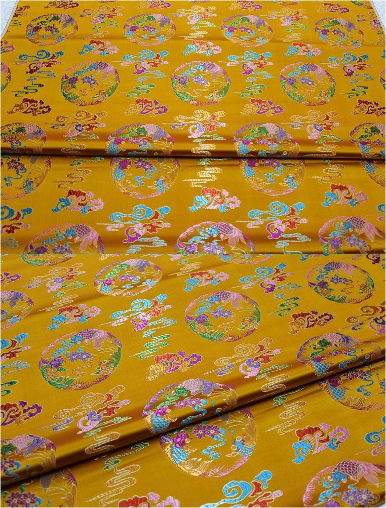 Chinese Brocade Fabric: Jacquard Silk Rayon Blend, Mongolian Gown Robe Decoration