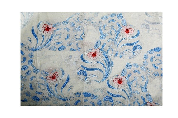 Buddha Cloud Print Ramie Fabric: Natural Fiber, 57" Wide - Poppylollipop