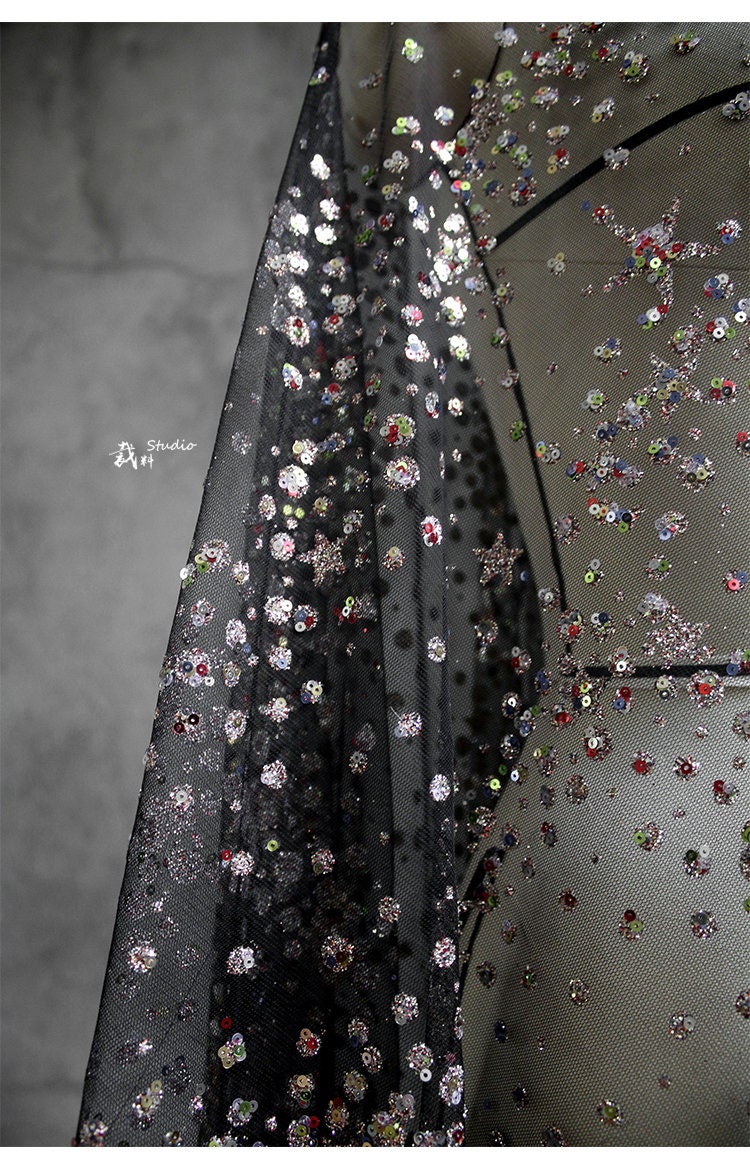 Galaxy Organza Fabric: Bling Sequins, Rhinestones - 63"W