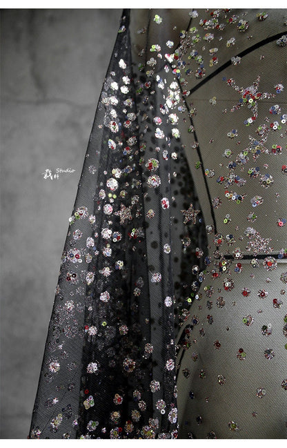 Galaxy Organza Fabric: Bling Sequins, Rhinestones - 63"W