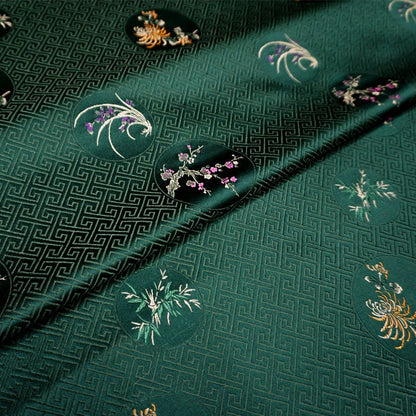 Floral Silk Brocade Fabric: Chinese Plum, Orchid, Bamboo - 29.5" Wide