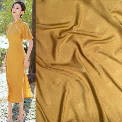 Ginkgo Biloba Jacquard Damask Fabric: 100% Cotton, 59" Wide