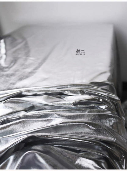 Silver Coated Stretch Fabric: Metallic PU Clothing Material, 60" Width