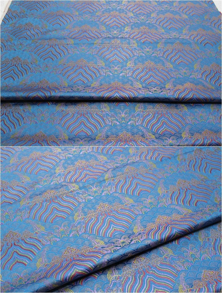 Tissu brocart de soie et rayonne à motif vagues océaniques - 75 cm