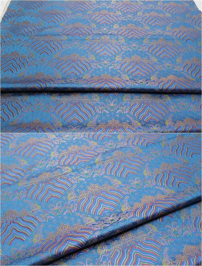 Tissu brocart de soie et rayonne à motif vagues océaniques - 75 cm